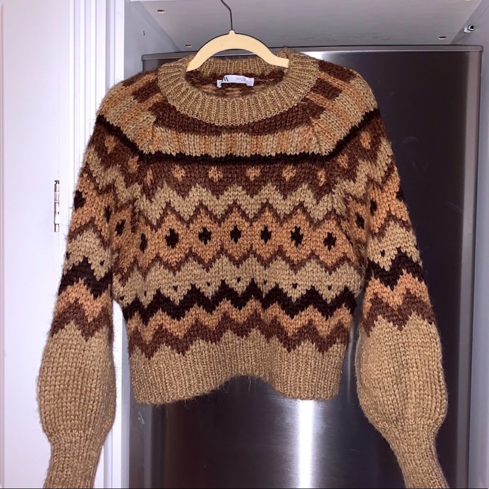 Zara Brown Fair Isle Patterned Sweater